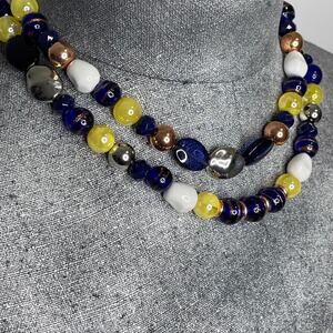 beaded necklace costume jewelry purple white yellow multi strand beads